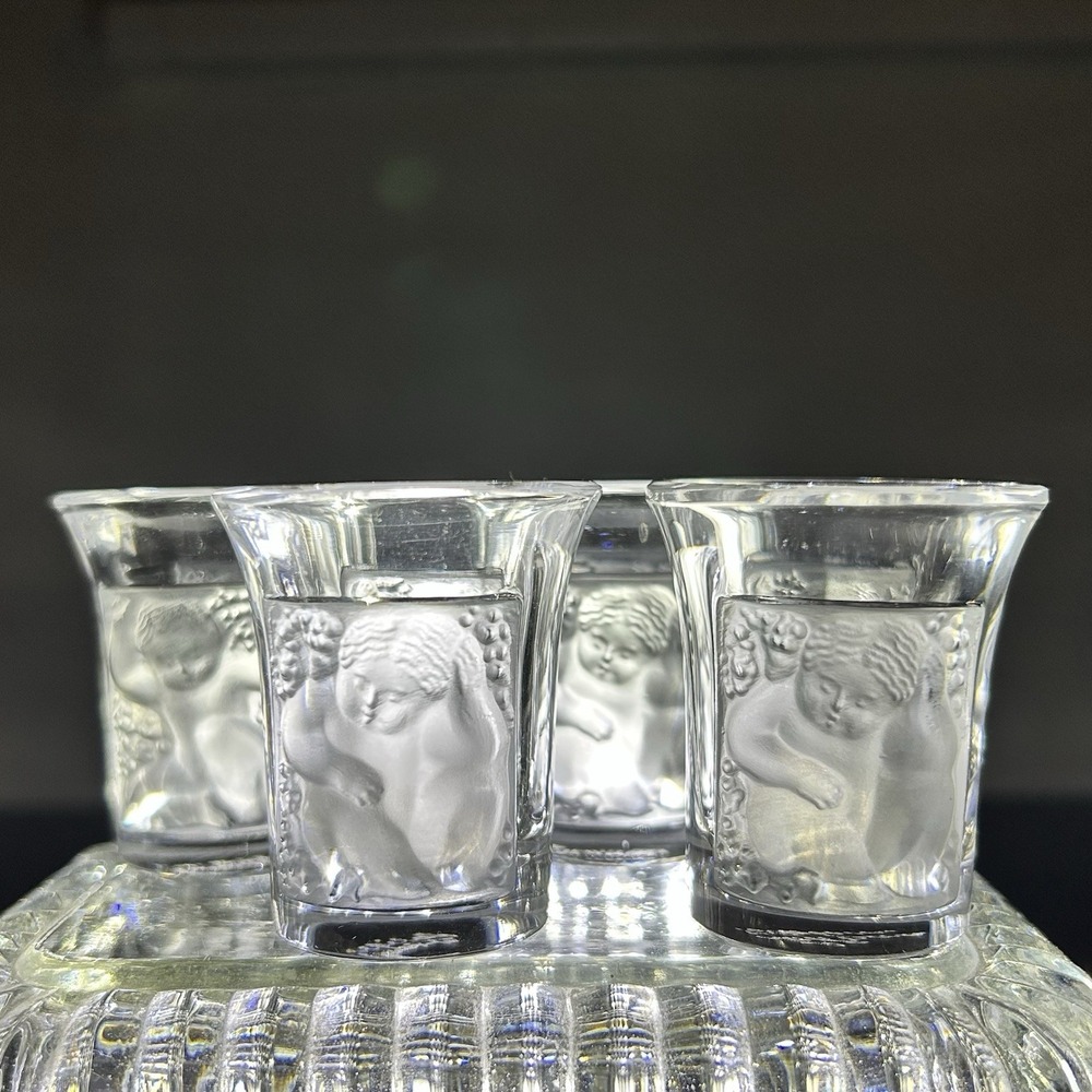 Vintage Lalique Les Enfants French Crystal Shot Glasses SIGNED‎ Set Of 4